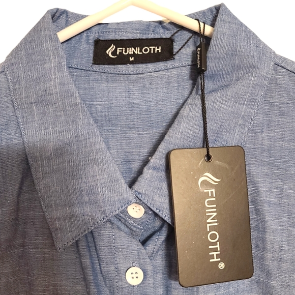 Fuinloth Pocket Shirt Womens M Blue Blouse Collared Button Up Long Sleeve - Picture 2 of 4
